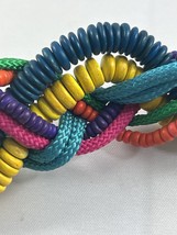 Vintage Braided Nylon Rope Belt Rainbow Multicolor Beaded Womens - £19.49 GBP