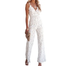 Women&#39;s Sexy Lace Floral Jumpsuit Summer V Neck Solid Color Sleeveless Backless  - £31.78 GBP