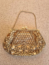 Lovely Silver Champagne Vintage Beaded Evening Purse Hand Made In France - $16.41