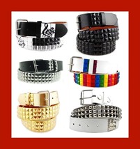 Various Unisex  3-Row Metal Pyramid Studded Leather Belt Mens Womens Pun... - £4.75 GBP+