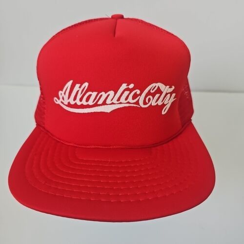 Vtg Atlantic City Trucker Hat Red Snapback Rope Hat Vtg - $12.82