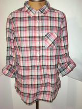 New Womens NWT L Black Blue Purple Pink PrAna Top Plaid Organic Casual Gina Roll - £75.74 GBP