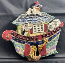 New Noah&#39;s Ark Blue Sky Clayworks WELCOME FRIENDS Art Pottery Wall Hanging - £18.37 GBP