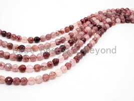 High-Quality Natural Strawberry Quartz Round Faceted Beads, 6/8/10mm - SKU#U137 - £6.17 GBP+