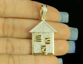 Men&#39;s 14K Yellow Gold Over 2 CT Ice Round Out Diamond Custom Trap House Pendant - £126.53 GBP