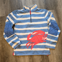 Mini Boden Shirt Boys 9 Long Sleeve Blue Striped Crab Elbow Patches Quarter Zip - £23.54 GBP