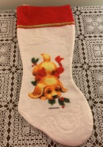 Dog Christmas Stocking 16 In Red White Felt Tan Puppy Red Bow Canine Gift - £9.42 GBP