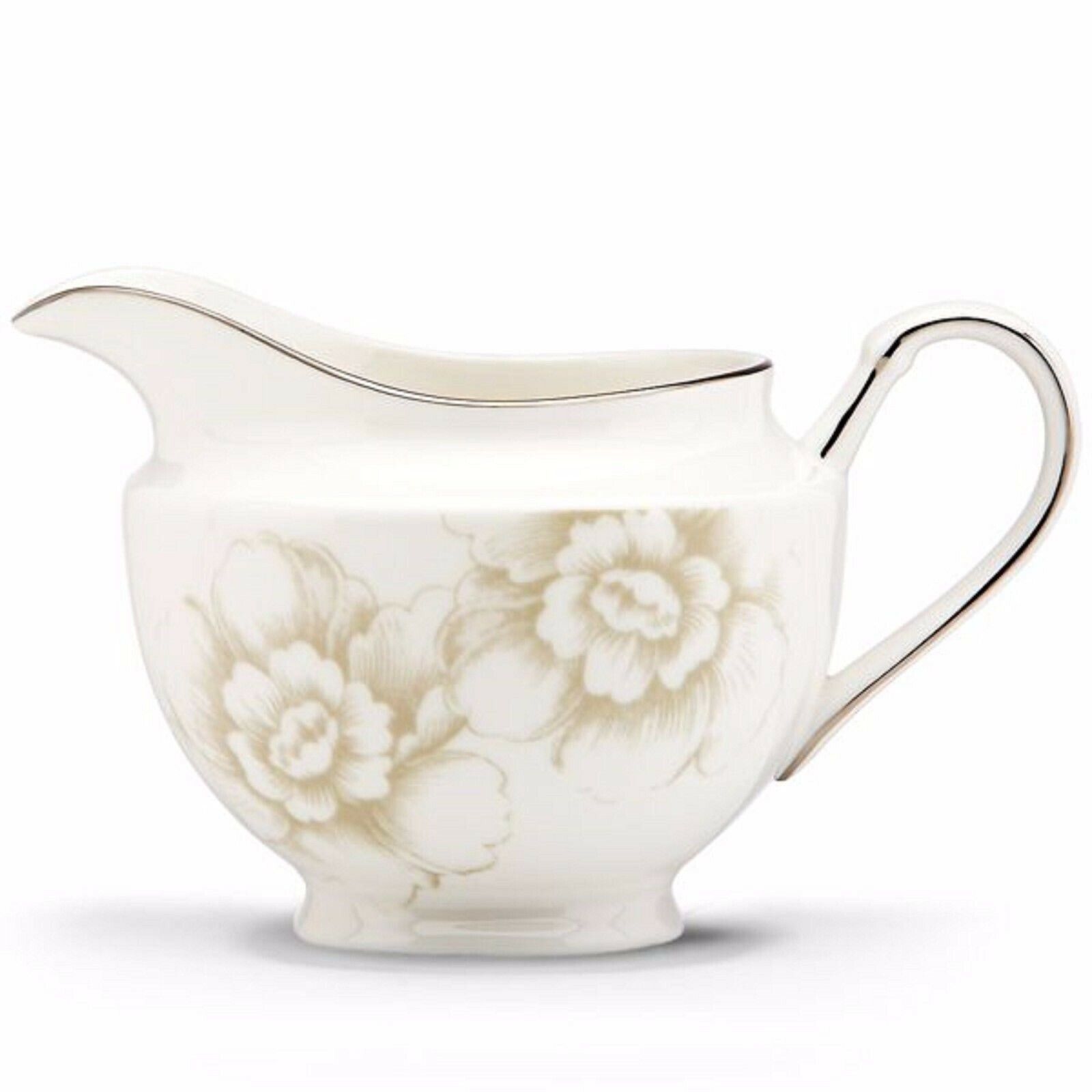 Lenox Blush Silhouette Creamer White Floral Design Platinum Accents Gift NEW - $30.69