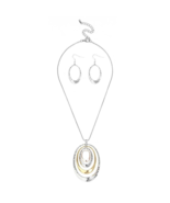 Hammered Multi Oval Pendant Necklace and Earrings Set Silver and Gold - £12.65 GBP