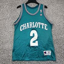 Vintage Larry Johnson #2 Charlotte Hornets Jersey Shirt Men 40 Teal Cham... - $68.88
