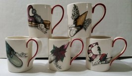 Holiday Lane Christmas Shoes Slippers Decorative Coffee Cup Tea Mugs 5 Set 2004  - £29.06 GBP