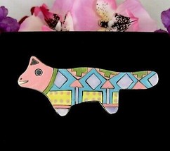 Vintage Cat Lizard Ceramic Creature Pin Dino Pink Blue Green Brooch Handcrafted - £13.39 GBP