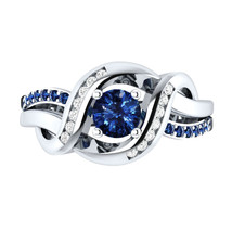 3.00 ct Round Blue &amp; White Sapphire Sterling Silver Engagement Ring - £84.56 GBP