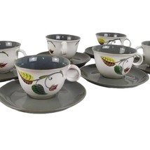 Set 6 Vtg 1958 Denby England SPRING Tea Cups &amp; Saucers, Albert College Stoneware - £37.00 GBP