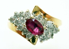 Authenticity Guarantee 
14k Yellow Gold Genuine Natural Ruby and Diamond Ring... - £524.62 GBP