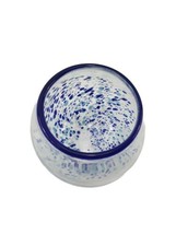 Cobalt Confetti Blue Rim Hand-Blown Art Glass Blue White Bowl Vase - $31.63