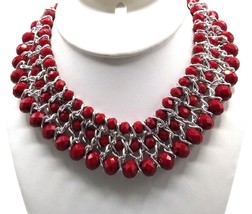 Amrita Singh Cleo Red Beaded Bib Necklace, Vintage Multi Strand with Fab... - £44.01 GBP