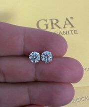 14K Yellow Gold Round Brilliant GRA Moissanite Push Back Stud Earrings 1... - $197.98