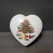 Porcelain Trinket Box, Heart shaped, Christmas Tree, Vintage Holiday Candy Dish