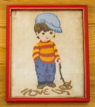 Framed Coats Clark Crewel Creative Stitchery Picture Boy Moppet - $24.74
