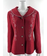 Liorah Knit Sweater Jacket Size 14 Red Wool Blend Rhinestone Silver Embe... - $2,657.04 MXN