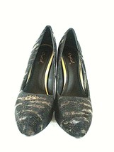 Qupid Black Gold Animal Print Pumps Slip On Heels Shoes Women&#39;s 6.5 (SW1... - $21.78