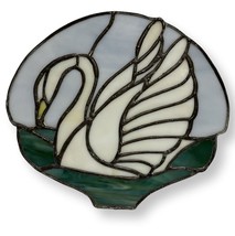 Vintage Stained Glass Suncatcher Swan Lily Pad 7.5&quot; Wall Hanging Art - £29.39 GBP