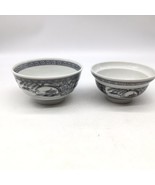 2 CHINESE Porcelain Soup Rice Bowl Black &amp; White W/Ships Bamboo Scenic D... - £27.62 GBP