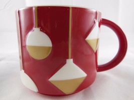 Starbucks Christmas Mug Dimensional Red &amp; White w Gold &amp; White Balls 16 ... - $10.88