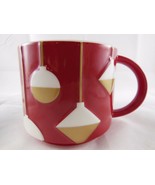 Starbucks Christmas Mug Dimensional Red &amp; White w Gold &amp; White Balls 16 ... - £8.59 GBP