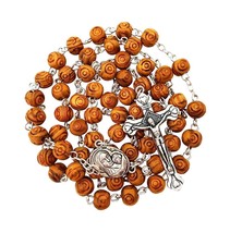 Rosary Necklace Olive Wood Carved Beads And - £34.45 GBP