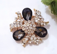 1 pc Faceted Brown Glass w/ Clear White Rhinestone Brooch 2&quot; / 5cm wide ... - £4.73 GBP