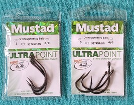 Two (2) Mustad - 9174NP-BR - 6/0 - O&#39;shaughnessy Hooks - 3-PACKS - Fishing - New - £4.71 GBP