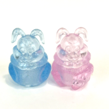 Vintage Easter Bunny Candy Container Hard Plastic 3.5&quot; Lot 2 Pink Blue R... - $27.00