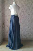 Dusty-blue Side Slit Maxi Chiffon Skirt Custom Wedding Party Chiffon Skirt image 4