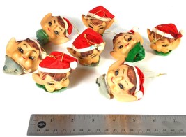 Vintage Christmas Elf Rubber Head 8 Light Covers / Ornaments (Circa (1950&#39;s) - £74.06 GBP