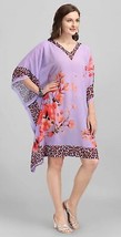 Short Maxi Kaftan Digitally Printed Weightless Georgette Purple Dress Nightwear - £21.75 GBP