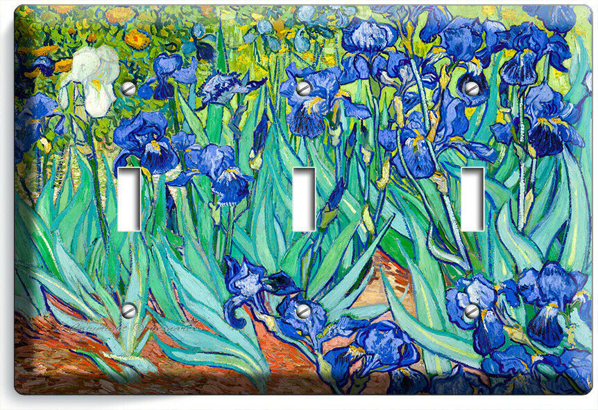 VINCENT VAN GOGH IRISES FLOWER GARDEN 3 GANG LIGHT SWITCH PLATE ART STUDIO DECOR