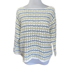 Norton Mcnaughton Women Open Knit Sweater Striped White Blue Green Size Large - £14.07 GBP