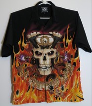 Rockhouse Roadhouse Lost Angeles Skulls Flames Biker Short Sleeve Shirt ... - £22.77 GBP