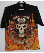 Rockhouse Roadhouse Lost Angeles Skulls Flames Biker Short Sleeve Shirt ... - £23.19 GBP