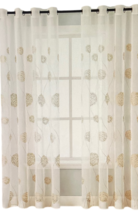 Floral Embroidery Curtain Set Grommet Semi Sheer Voile Gold 54x63 in - £23.98 GBP