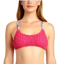 California Waves M Swim Bikini Top Knit Pink Swimsuit Crochet Bralette S... - $14.03