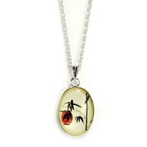 ASIAN LANTERN &amp; BAMBOO NECKLACE Jewelry Chain Pendant Clasp Black Red Fe... - $1.95