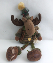 Christmas Moose Holiday Shelf Sitter 16&quot; Plush With Hat Sweater &amp; Button Legs - £11.43 GBP