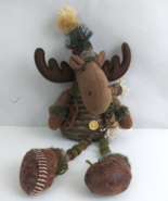 Christmas Moose Holiday Shelf Sitter 16&quot; Plush With Hat Sweater &amp; Button... - £11.38 GBP