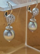 Judith Ripka Gray Cultured Pearl CZ Drop Sterling Silver Dangling Earrings  - £155.69 GBP