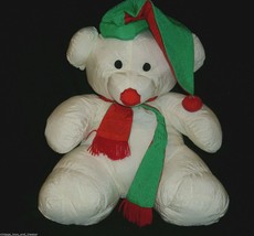 VINTAGE 1988 CHRISHA WHITE TEDDY BEAR NYLON CHRISTMAS STUFFED ANIMAL PLU... - $30.40