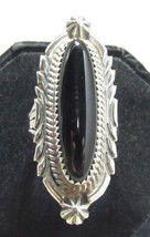 Annie Chapo Sterling Silver 1 3/4&quot; Black Onyx Finger Ring Sz 8.25 Navajo 13g A - £54.49 GBP