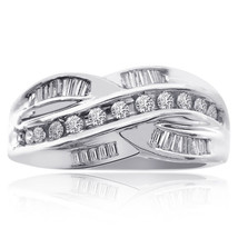 0.50 Carat Baguette and Round Cut Channel Setting Diamond Ring 10K White Gold - £363.23 GBP
